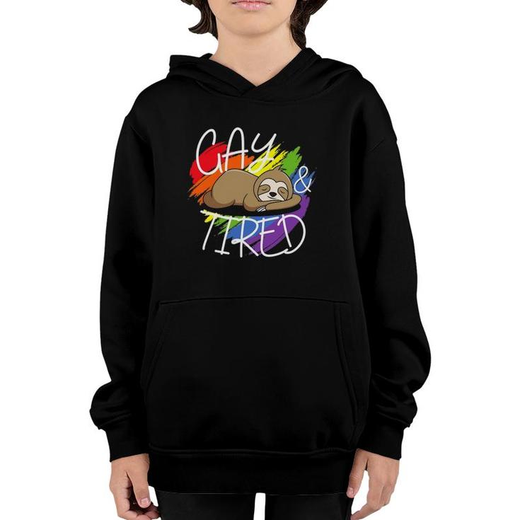 Gay And Tired Funny Lgbt Sloth Rainbow Pride Youth Hoodie
