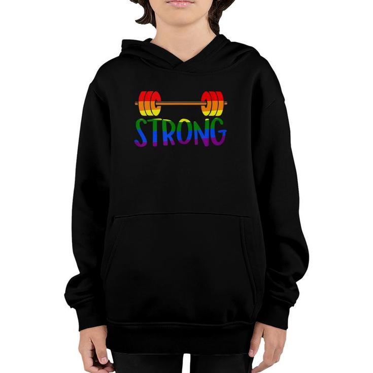 Gay Pride Strong Gym Rainbow Barbell  Youth Hoodie