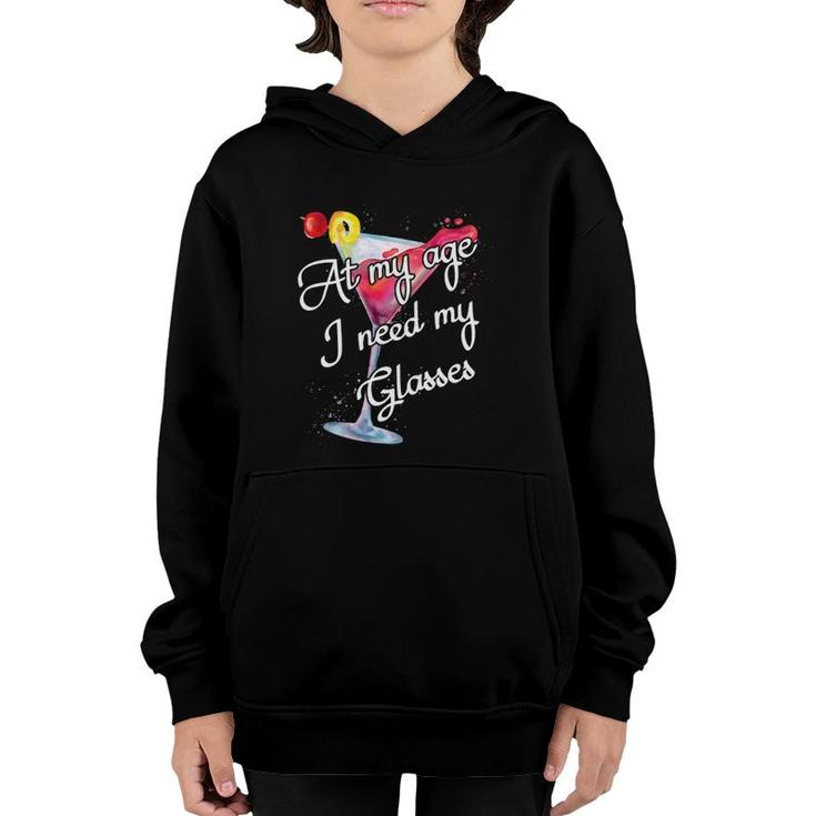 Getting Old Gag At My Age I Need My Glasses Wine Lover Youth Hoodie