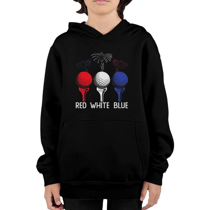 Golf Red White Blue Us Flag Patriotic 4Th Of July Youth Hoodie