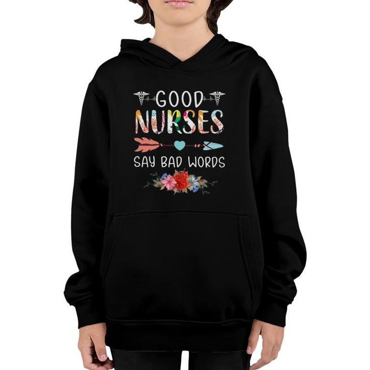 Good Nurses Say Bad Words Heartbeat Flowers Women Youth Hoodie