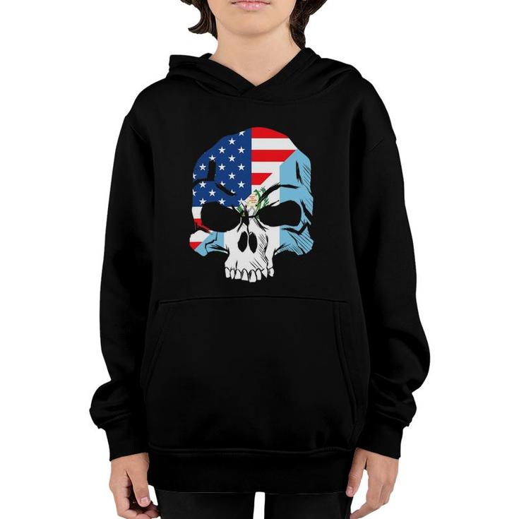 Guatemala Usa Flag Skull Gift Youth Hoodie