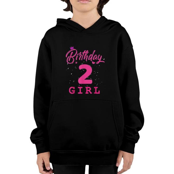 Happy Birthday Pink Girls 2nd Party 2 Years Old Bday Youth Hoodie