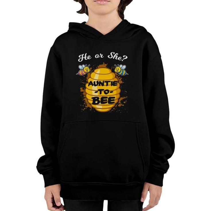 He Or She Auntie To Bee Gender Baby Reveal Announcement Youth Hoodie