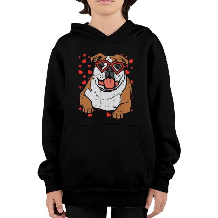 Heart Glasses English Bulldog Cute Valentines Day Dog Gift Youth Hoodie