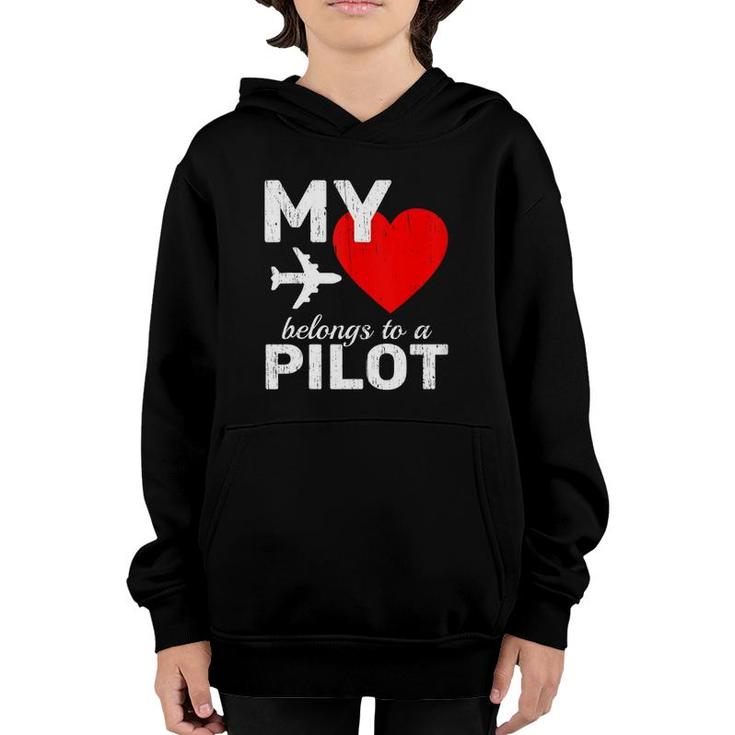 Heart Pilot Airplane Aircraft Sky Fly Couple Tee Copilot  Youth Hoodie