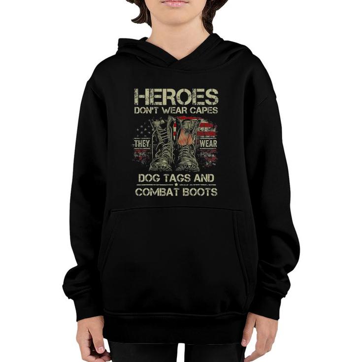 Heroes Don't Wear Capes They Wear Dog Tags Men Veterans Day Youth Hoodie