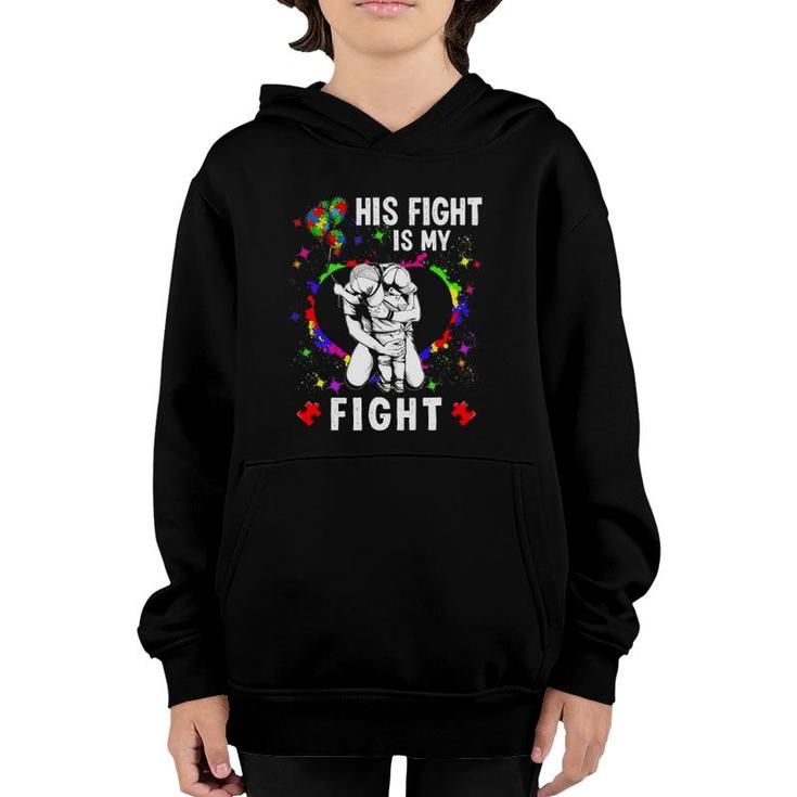 His Fight Is My Fight Autism Awareness Heart Puzzle Support Youth Hoodie