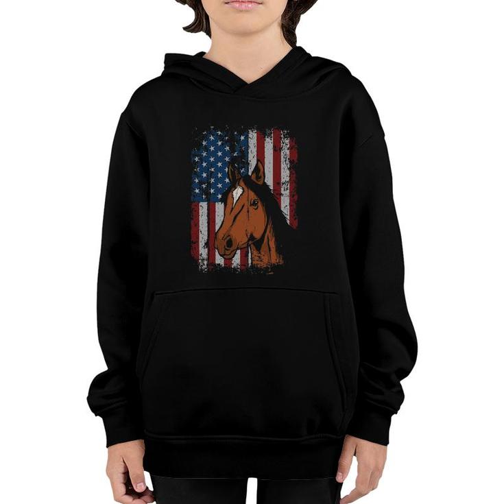 Horse American Flag Patriotic Horseback Riding Farm Gift Youth Hoodie