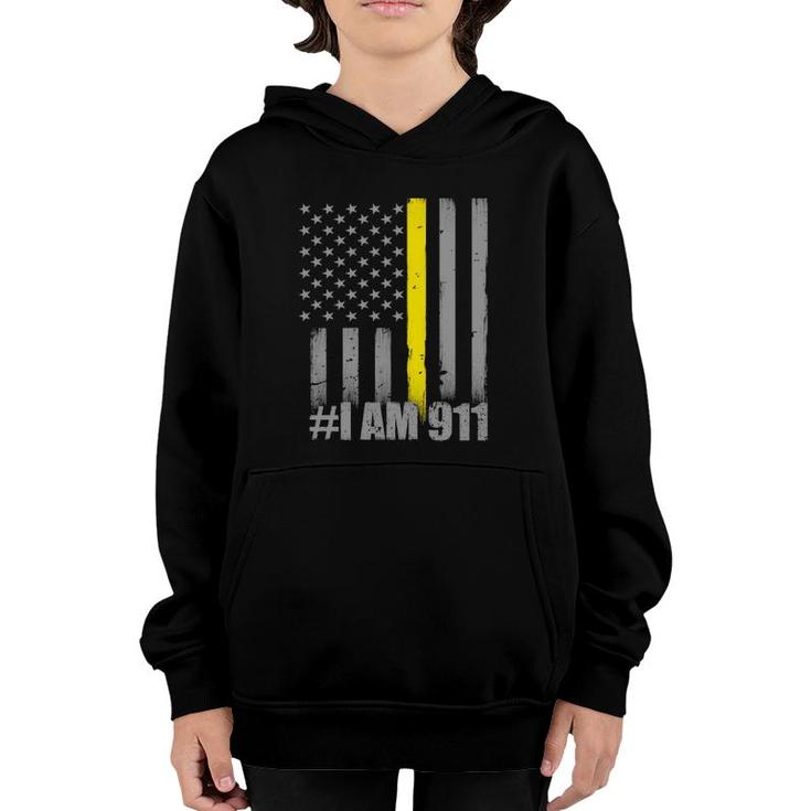 I Am 911 Thin Gold Line Flag Police Dispatcher Youth Hoodie