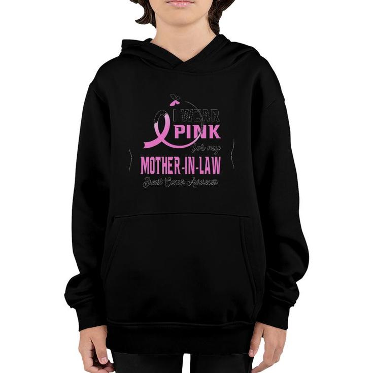 I Wear Pink For My Mother In Law Breast Cancer Awareness Youth Hoodie