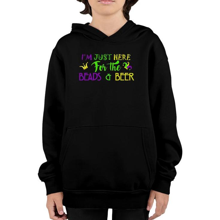 I'm Just Here For The Beads & Beer For Mardi Gras Fans Youth Hoodie