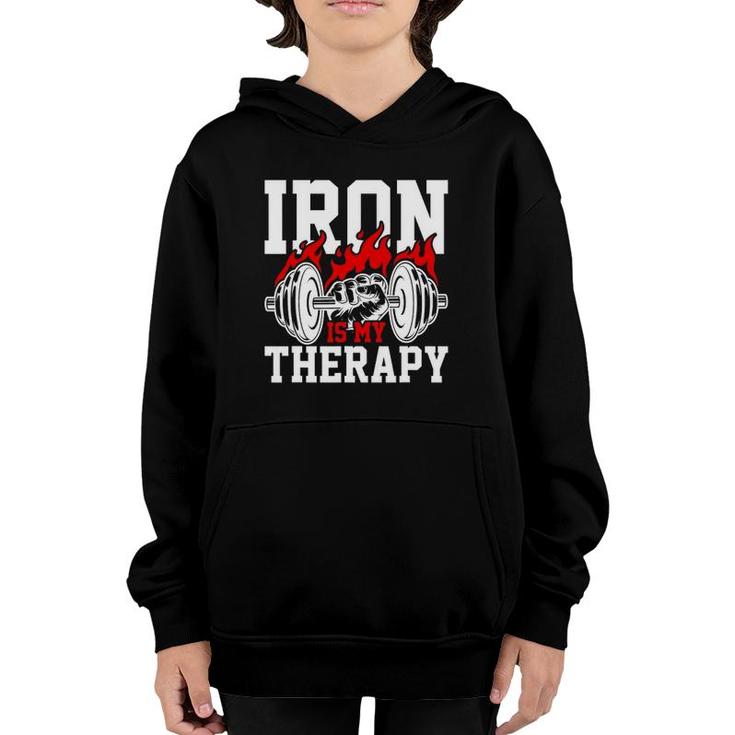 Iron Is My Therapy Bodybuilding Weight Training Gym Youth Hoodie