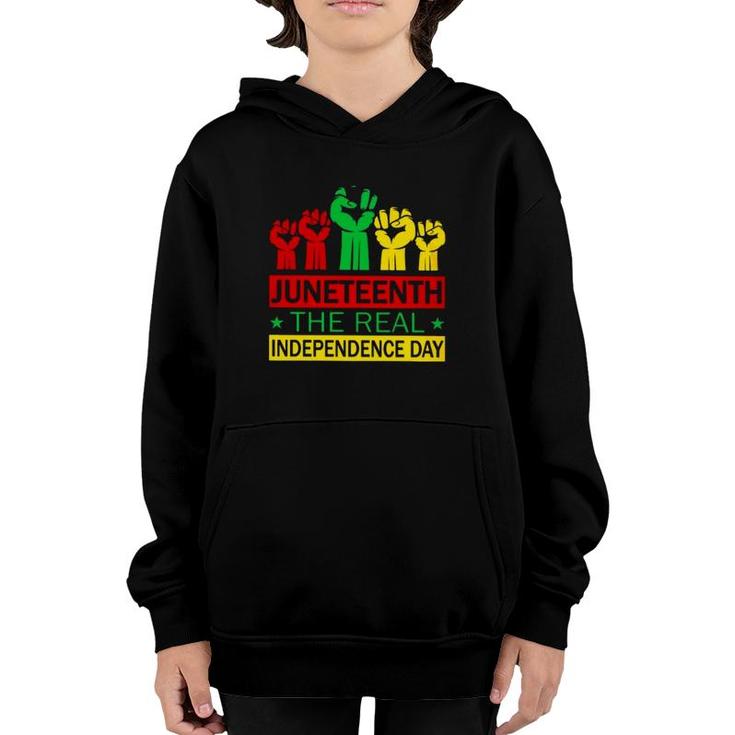 Juneteenth The Real Independence Day Colorful Raised Fists Youth Hoodie