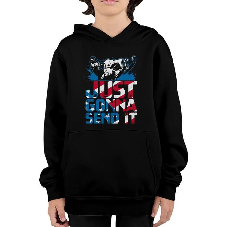 Just Gonna Send It Gift American Flag Snowmobile  Youth Hoodie