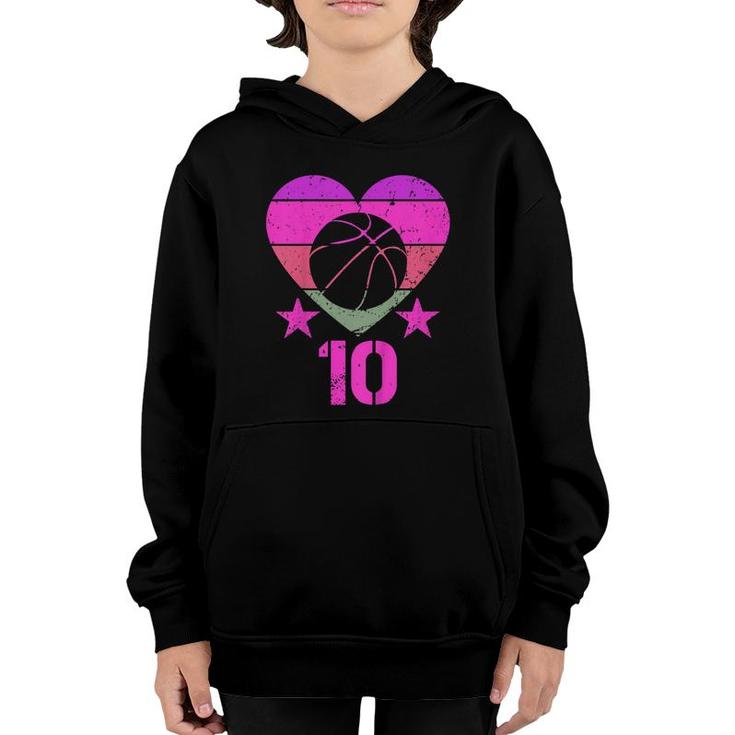 Kids Basketball Birthday 10 Year Old Boy Girl Tenth 10Th Birthday  Youth Hoodie