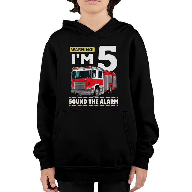 Kids Fire Truck 5 Year Old Firefighter 5Th Birthday Boy Five  Youth Hoodie
