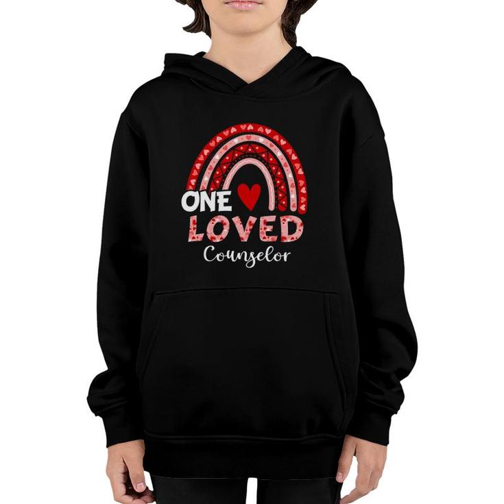 Leopard Rainbow One Loved Counselor Valentine's Day Matching Youth Hoodie