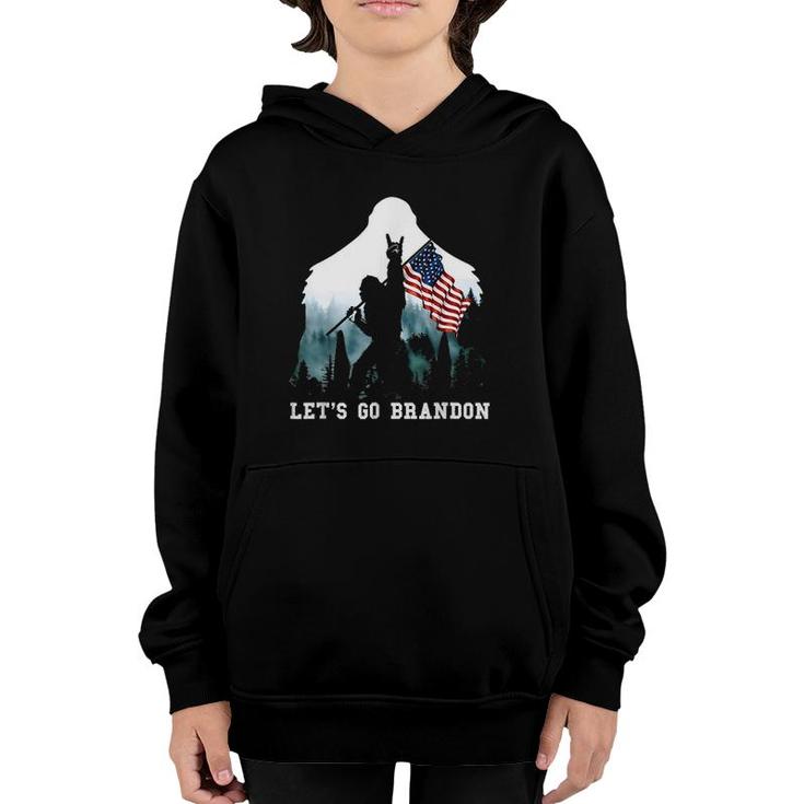 Let's Go Brandon Camping Bigfoot Rock And Roll American Flag Youth Hoodie