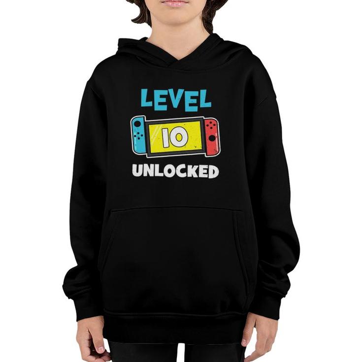 Level 10 Unlocked Gamer 10Th Birthday Video Game Lovers  Youth Hoodie