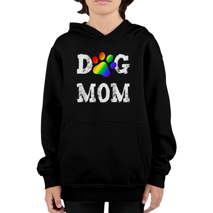Lgbt Dog Mom Lesbian Gay Pride Rainbow Paw Print Mother Raglan Baseball Tee Youth Hoodie