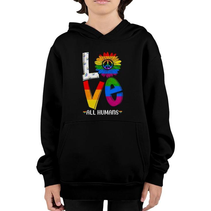 Love All Humans Rainbow Sunflower Lgbt Gay Pride Peace Sign Youth Hoodie