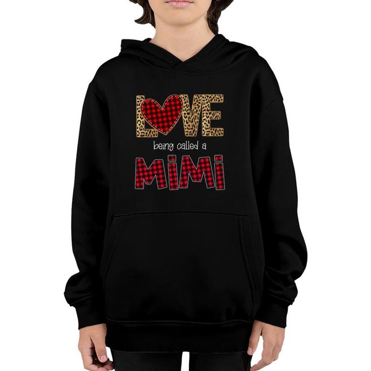 Love Being Called A Mimi Leopard Red Plaid Heart Grandmother Youth Hoodie