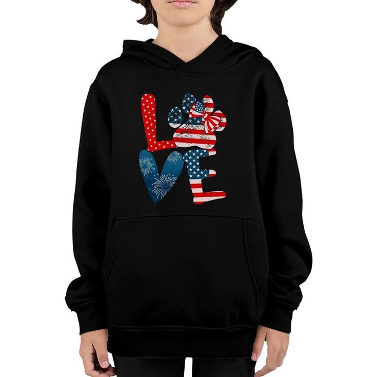 Love Dog Paw American Flag Dog Lover 4Th Of July Funny Tees Youth Hoodie