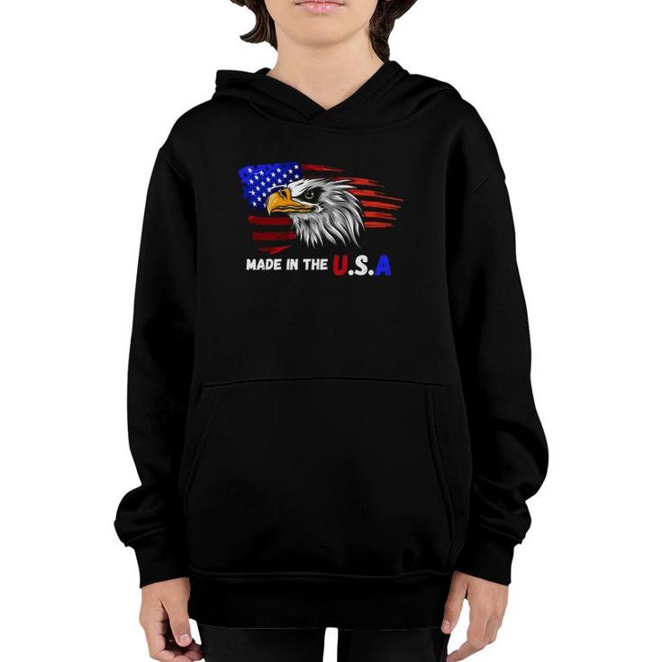 Made In The USA Bald Eagle Patriotic Flag Tattoo Youth Hoodie
