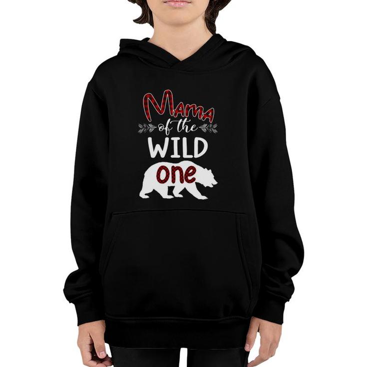 Mama Bear Of The Wild One Plaid Birthday Gifts Youth Hoodie