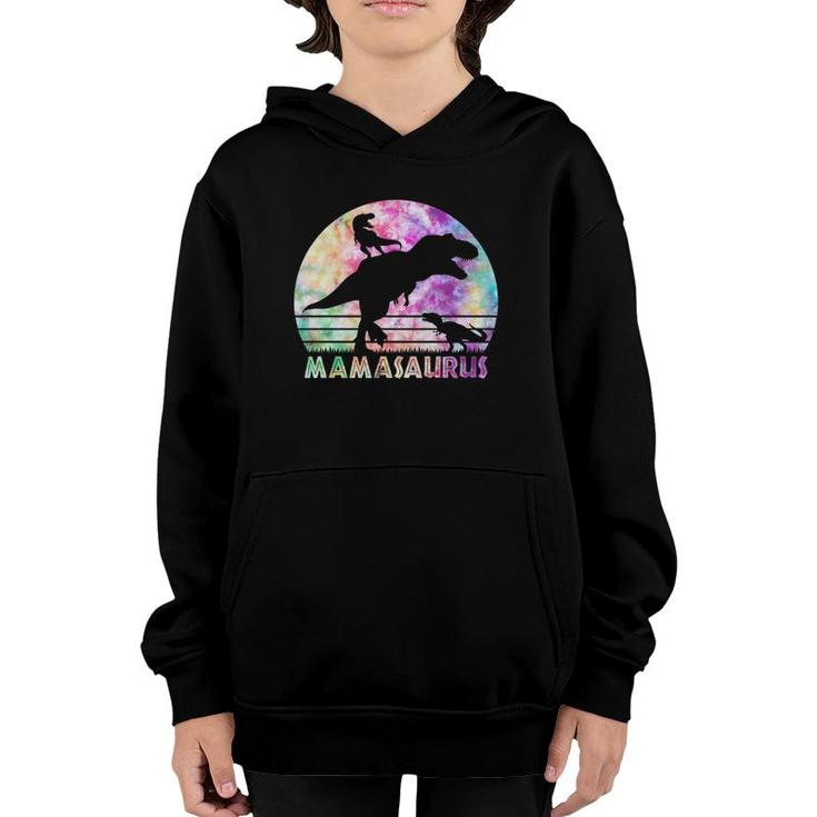 Mamasaurus Tie Dye Sunset Funny Dinosaur Mother Of 2 Kids Youth Hoodie