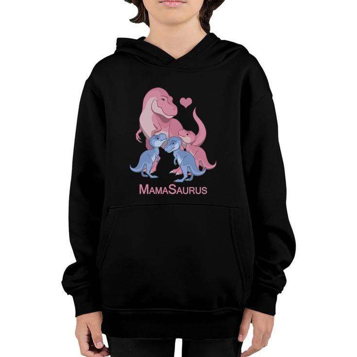 Mamasaurusrex Mother & 3 Cute Baby Boy & Girl Dinosaurs  Youth Hoodie