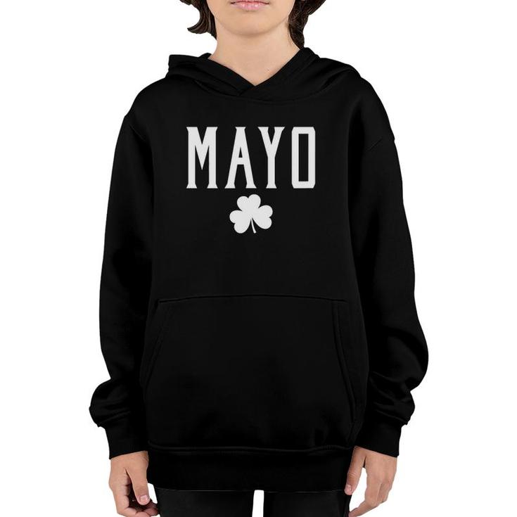 Mayo Ireland Shamrock Vintage Text Green With White Print Youth Hoodie