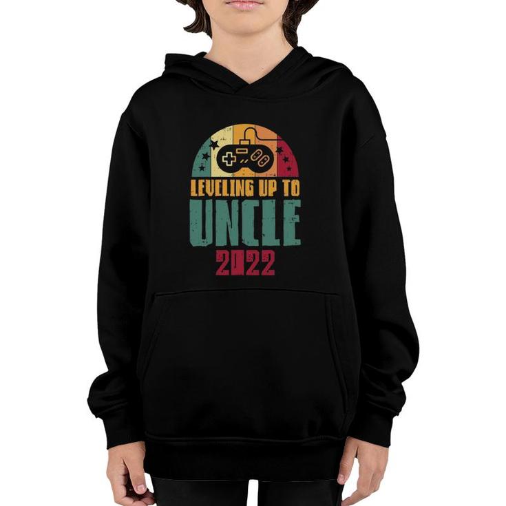 Mens Leveling Up To Uncle 2022 Retro Pregnancy Reveal Gamer Gift Youth Hoodie