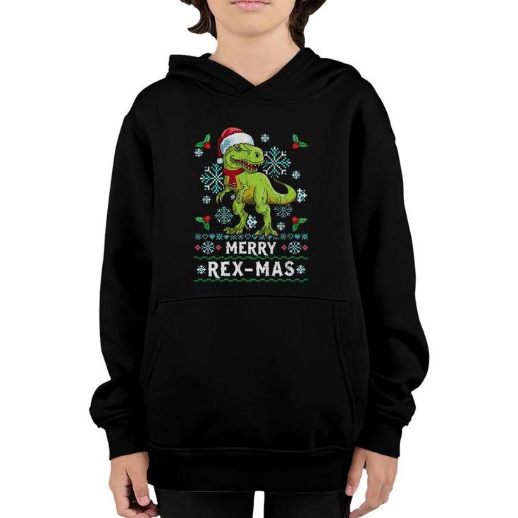 Merry Rex-Mas Christmasrex Dinosaur Ugly  Knit Youth Hoodie