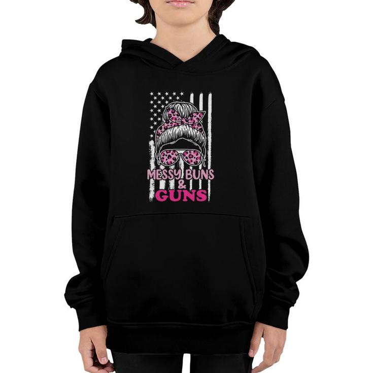 Messy Buns And Gunsfor Women Wife Mom Pink Leopard Youth Hoodie