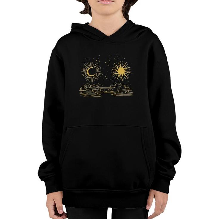 Minimal Sun Moon Clouds Cool Day Night Design Art Lover Gift  Youth Hoodie