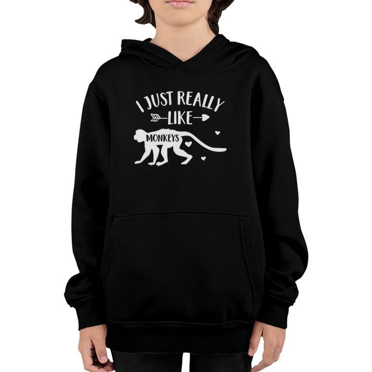 Monkey Lover Gift 'I Just Really Like Monkeys' Funny Monkey Youth Hoodie