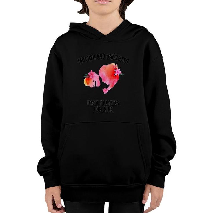 Mother And Daughter Best Friends For Life Floral Mom And Daughter Silhouette Heart Version Youth Hoodie