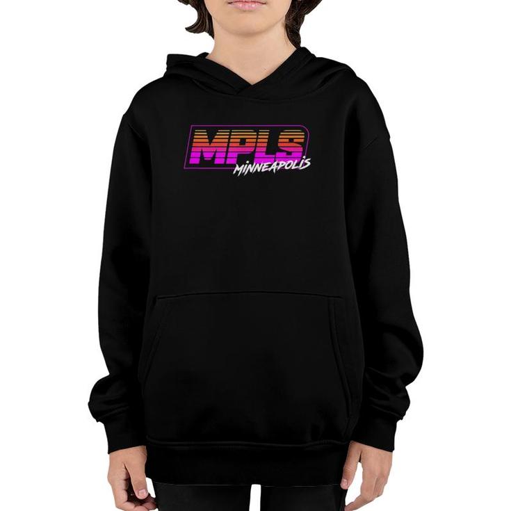 Mpls Minneapolis Retro 80'S Box Stripes Youth Hoodie