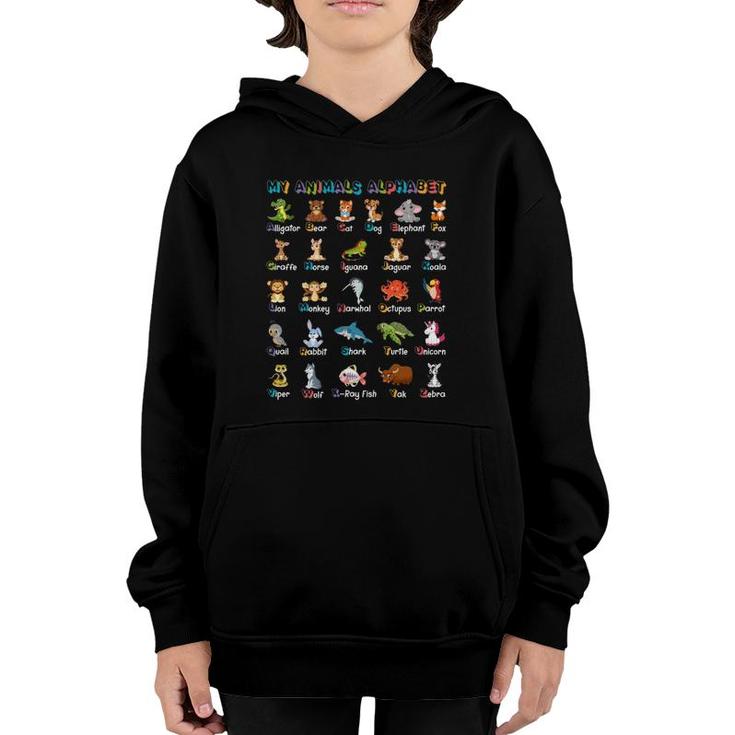 My Animals Alphabet A-Z Abc Learning Graphic Alphabet Youth Hoodie