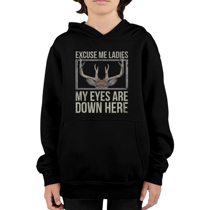My Eyes Are Down Here Funny Whitetail Buck Rack Youth Hoodie