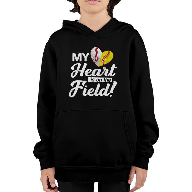 My Heart Is On That Field Baseball Softball Mom Mothers Day Youth Hoodie