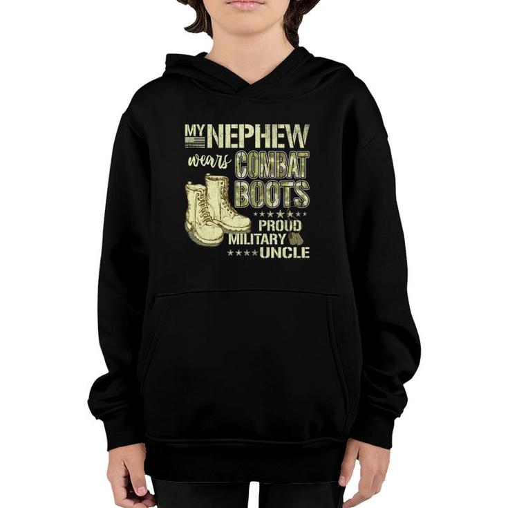 My Nephew Wears Combat Boots Dog Tags Proud Military Uncle Youth Hoodie