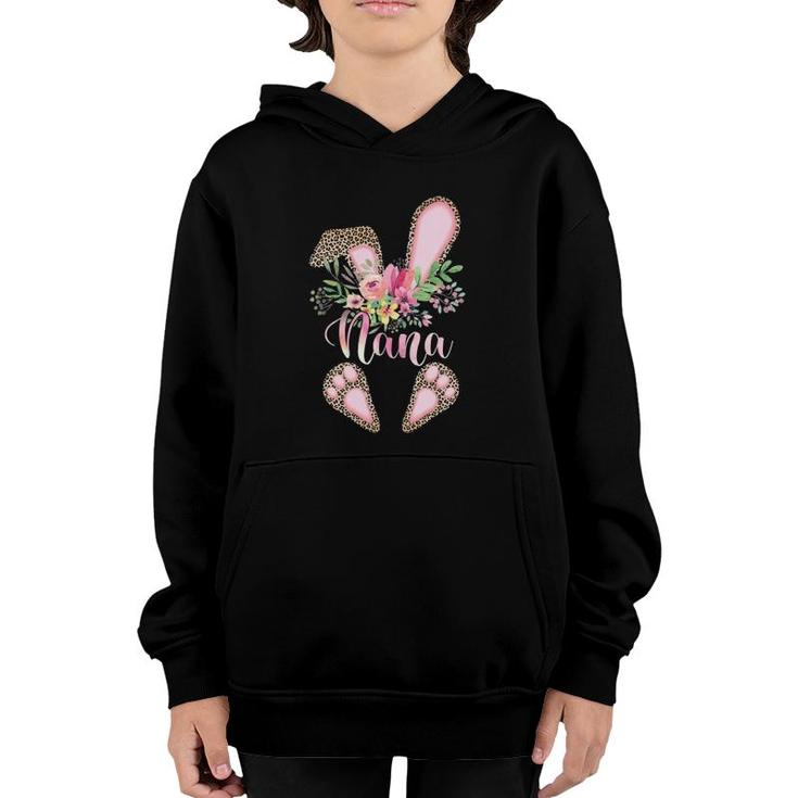 Nana Bunny - Floral Leopard Nana Happy Easter Mother's Day Youth Hoodie