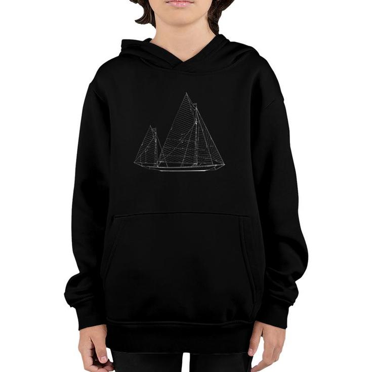 Nautical Sketch Sailboat Yawl Rig Sailing  Youth Hoodie