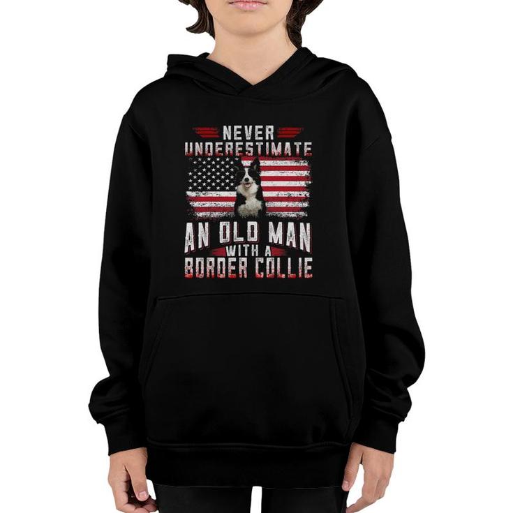 Never Underestimate An Old Man With A Border Collie Vintage Youth Hoodie