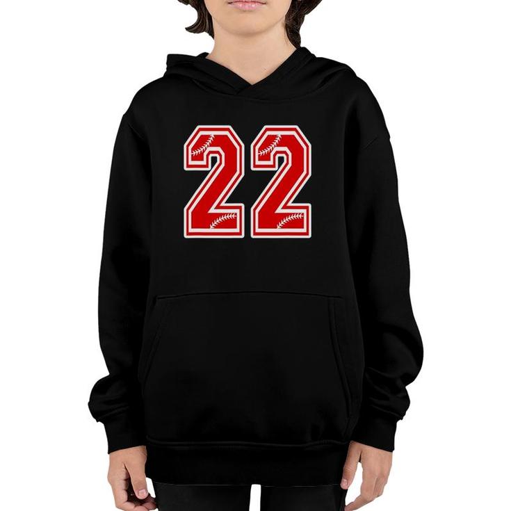Number 22 Red Baseball Number 22Th Birthday Youth Hoodie