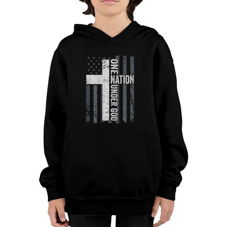 One Nation Under God Christian Worship Cross Flag On Back Youth Hoodie
