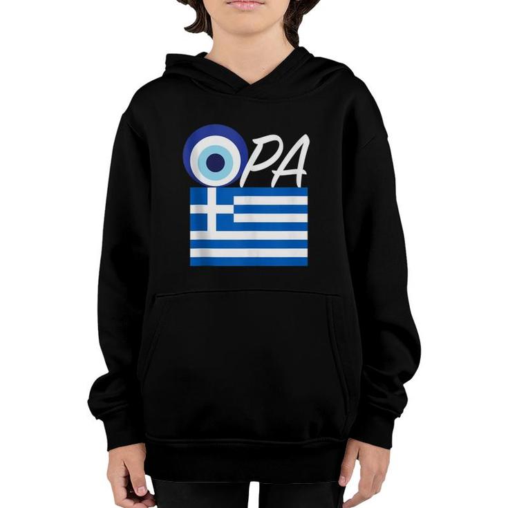 Opa Greek Pride Souvenir Gift Greece Flag Evil Eye Youth Hoodie